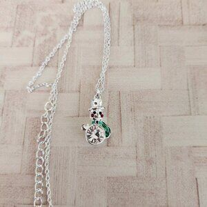 Snowman necklace silver tone NWT brand on hang tag crystal accent jewelry n1